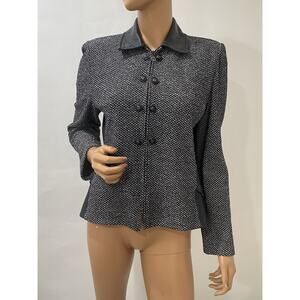 ST.jons By Marie Grey Blazer Light Jacket Tweed And Leather Full Zipper
